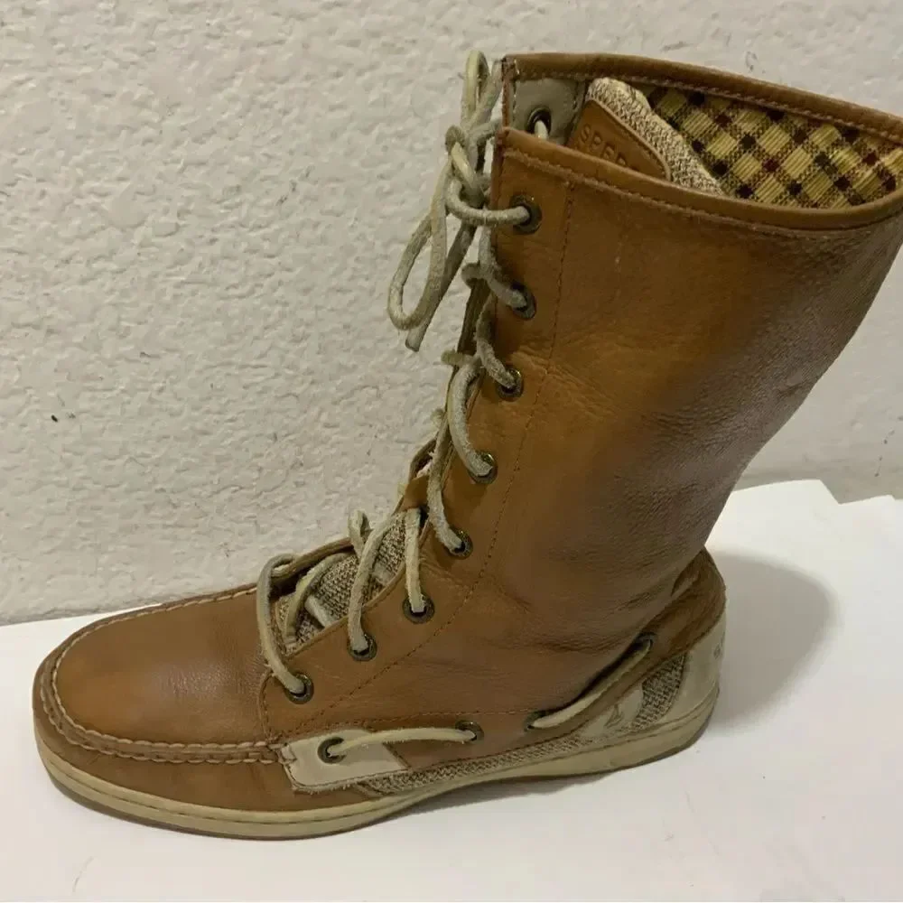 SPERRY Top-Siders LadyFish Leather Lace Up Fold Down Womens Boots 9817503 Sz 8